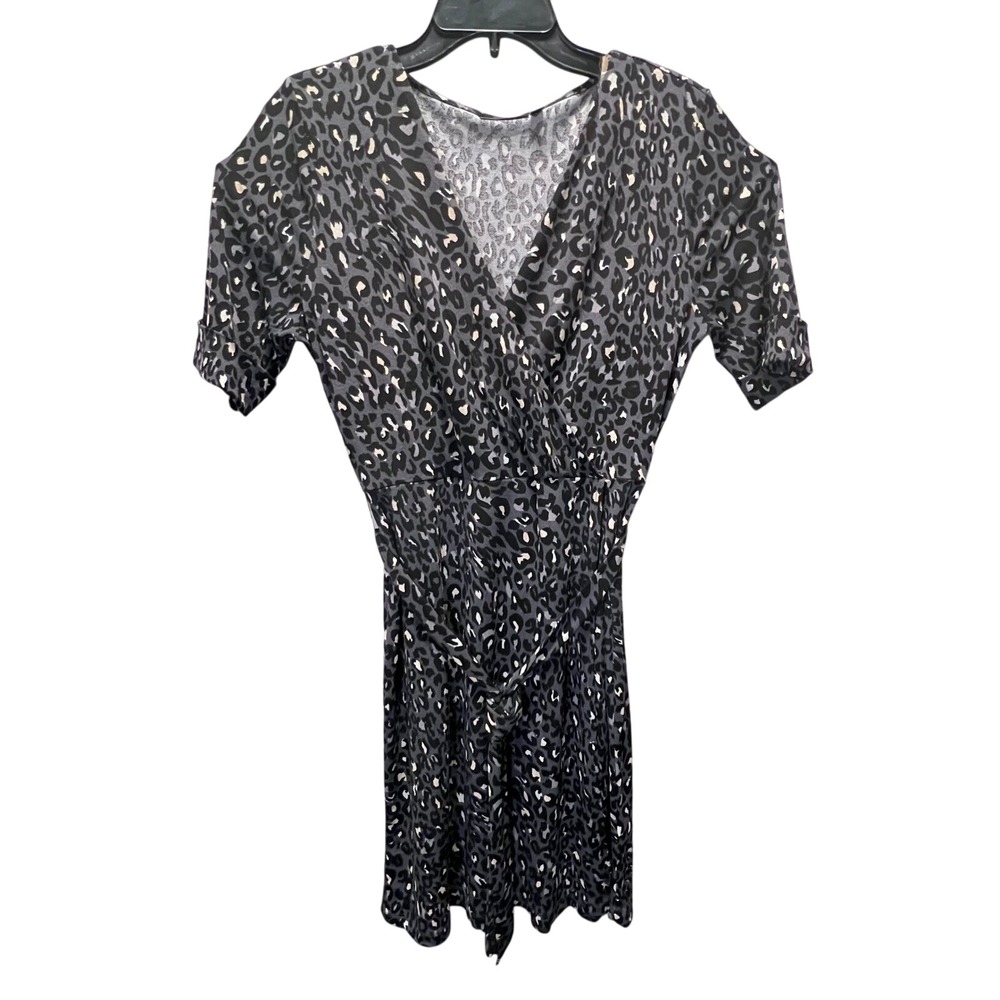 Apt 9 Women's Gray Leopard Print V Neck Short Sleeve‎ Tie Waist Dress